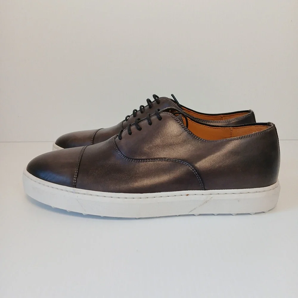 Magnanni Mens 22684 Leather Cap Toe Oxford Sneaker Burnished Grey Size 7 M NEW